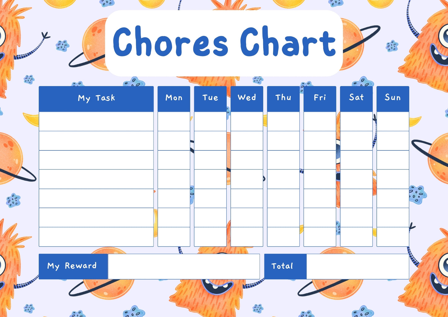 Cute Monster Chores Chart